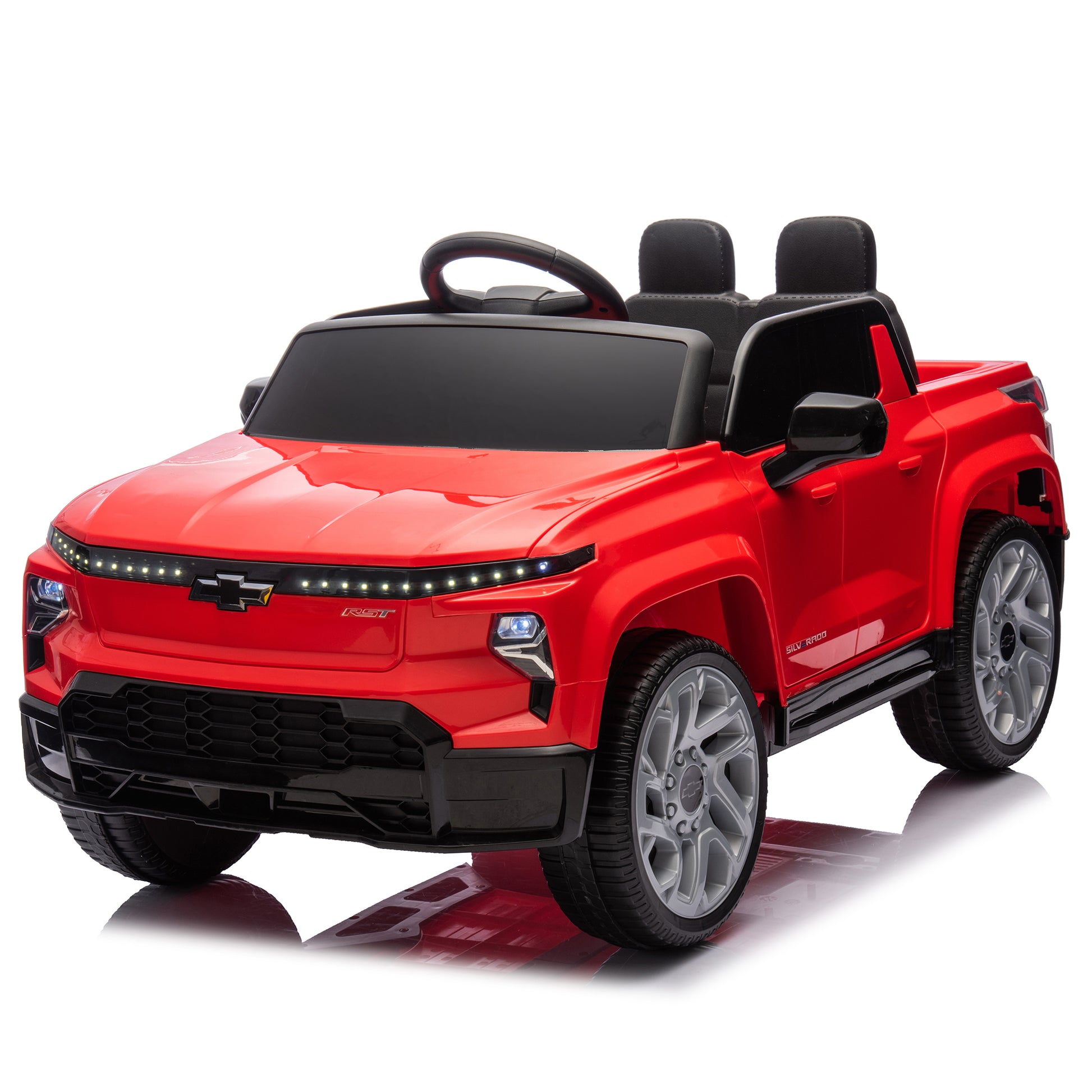 24V Kids Ride On Car W Parents Control,Licensed Chevrolet Silverado,Four Wheel Suspension,Led Lights,Bluetooth,Music,Usb,Mp3,Power Display,Speeds 2.49 3.73Mph For Kids Aged 37 95 Months. Red Plastic