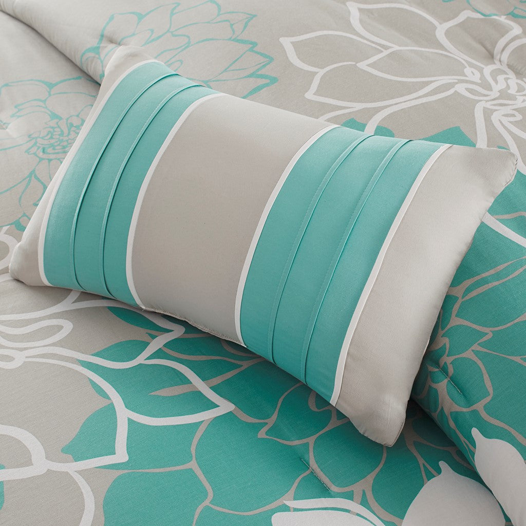 Printed Cotton Sateen Comforter Set Aqua King King Aqua Cotton