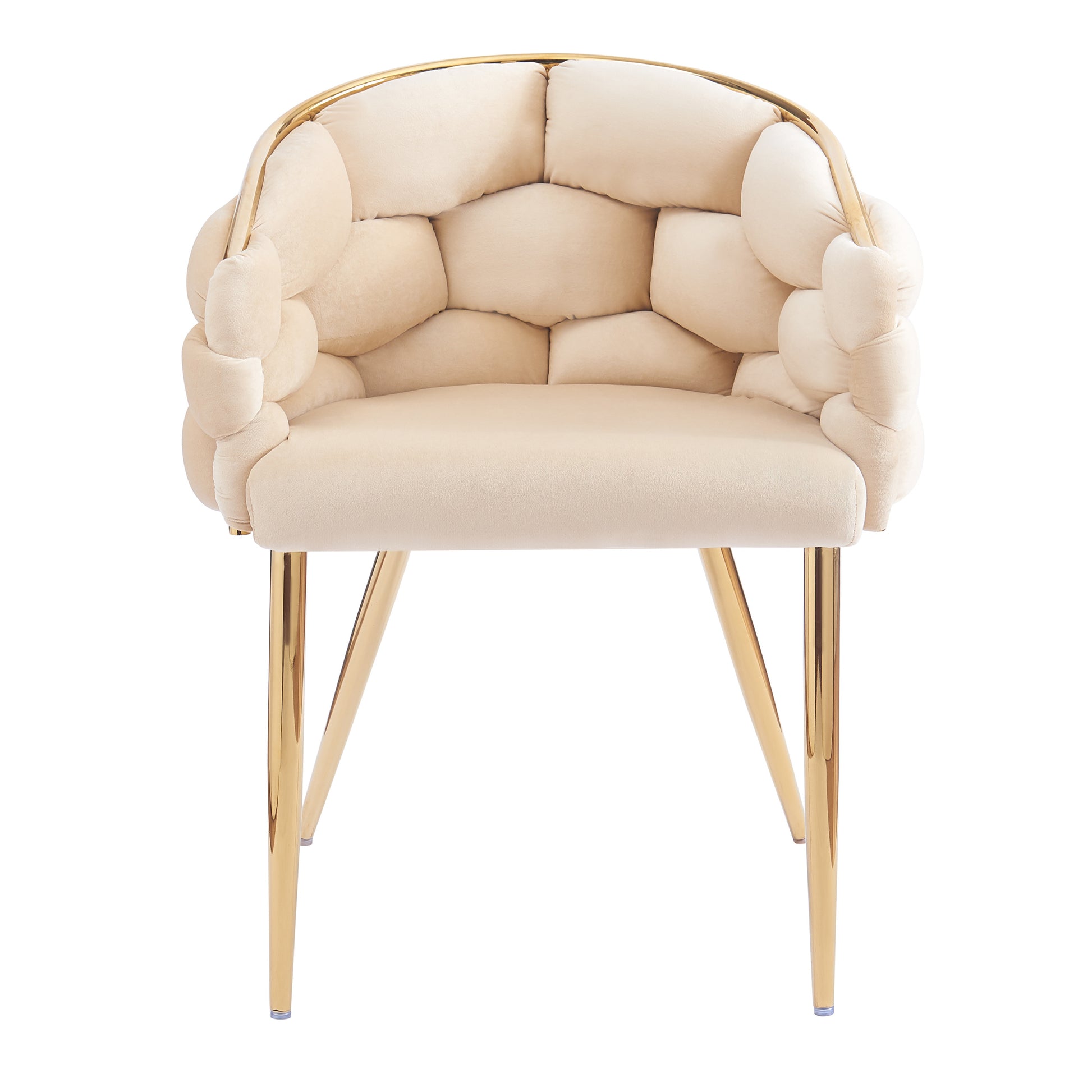 Set Of 2 Luxury Handmade Accent Chair With Gold Legs, Modern Velvet Armchair For Living Room And Bedroom Beige Foam Velvet
