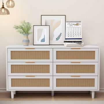 51.18"6 Drawers Rattan Storage Cabinet Rattan Drawer,For Bedroom,Living Room,White Same Sku:W757P174986 White Mdf