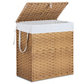 Laundry Basket With Lid, 110 L Hand Woven Pp Rattan Laundry Basket With Compartments & Handles, Foldable, Removable Liner Yellow Polyethylene