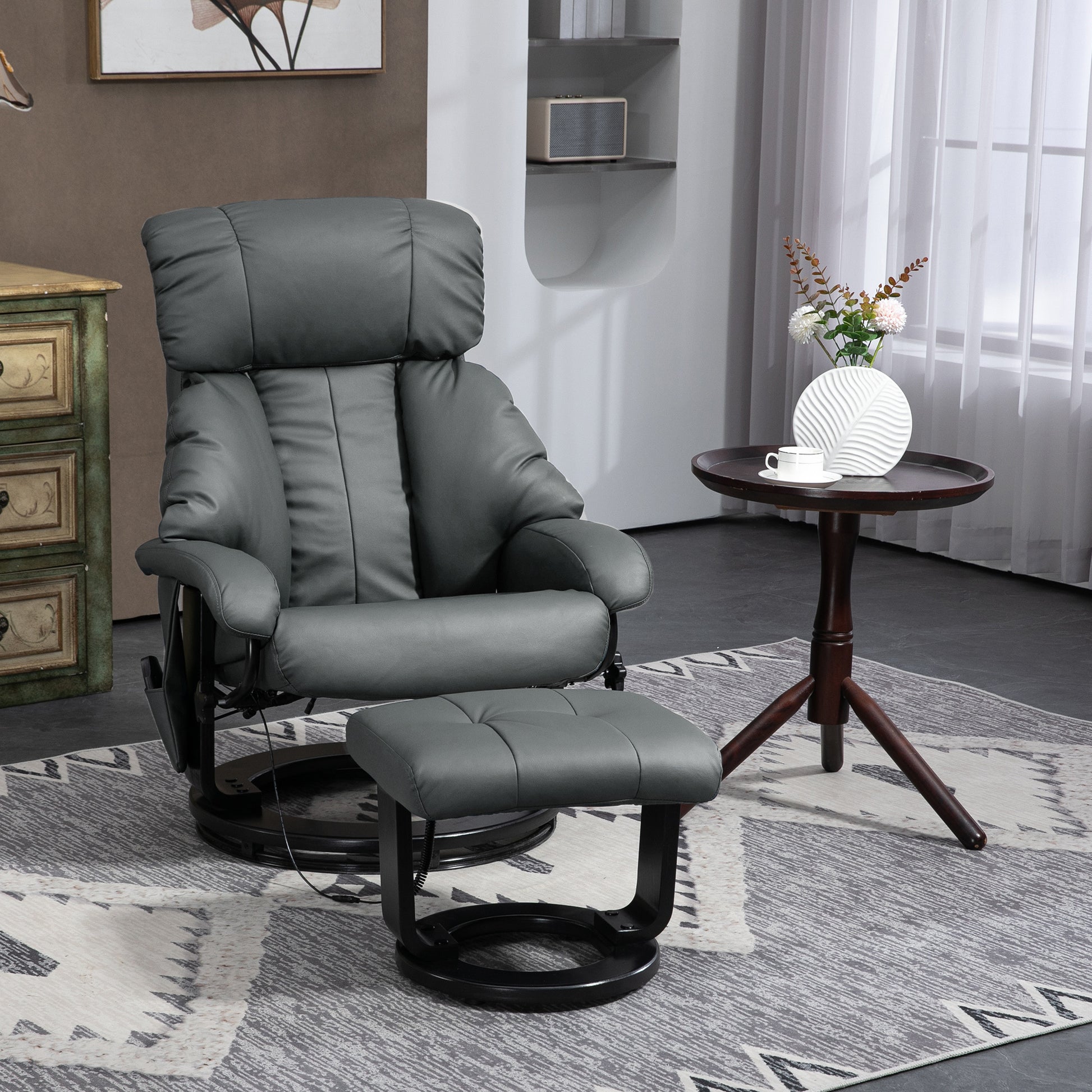 Homcom Massage Recliner Chair With Footstool, 360 Swivel Recliner, Gray Gray Pu Leather