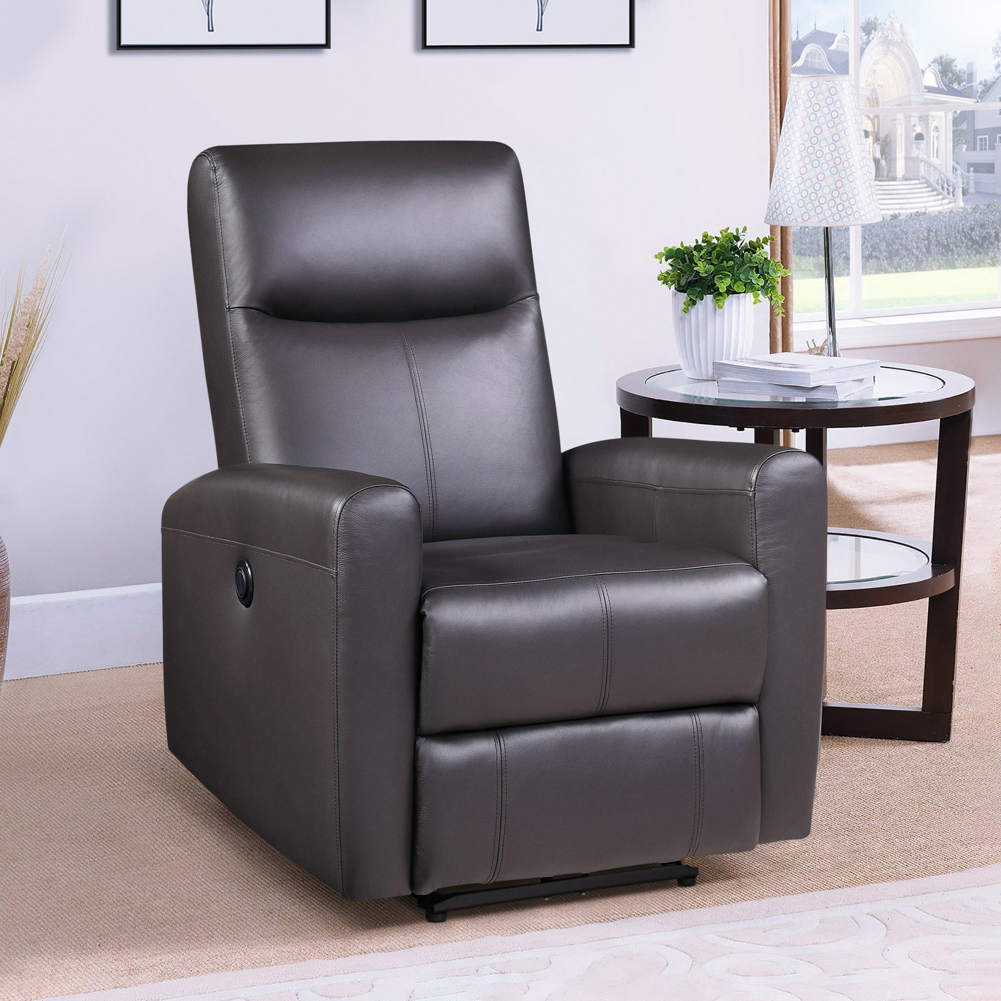 Brown Power Recliner With Square Armrest Brown Primary Living Space Tight Back Contemporary Square Arms Wood Metal