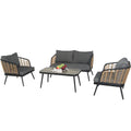 4 Pieces Patio Furniture Set, Pe Rattan Wicker 4 Pcs Outdoor Sofa Set W Washable Cushion And Tempered Glass Tabletop, Conversation Furniture For Garden Poolside Balcony Black Natural Steel