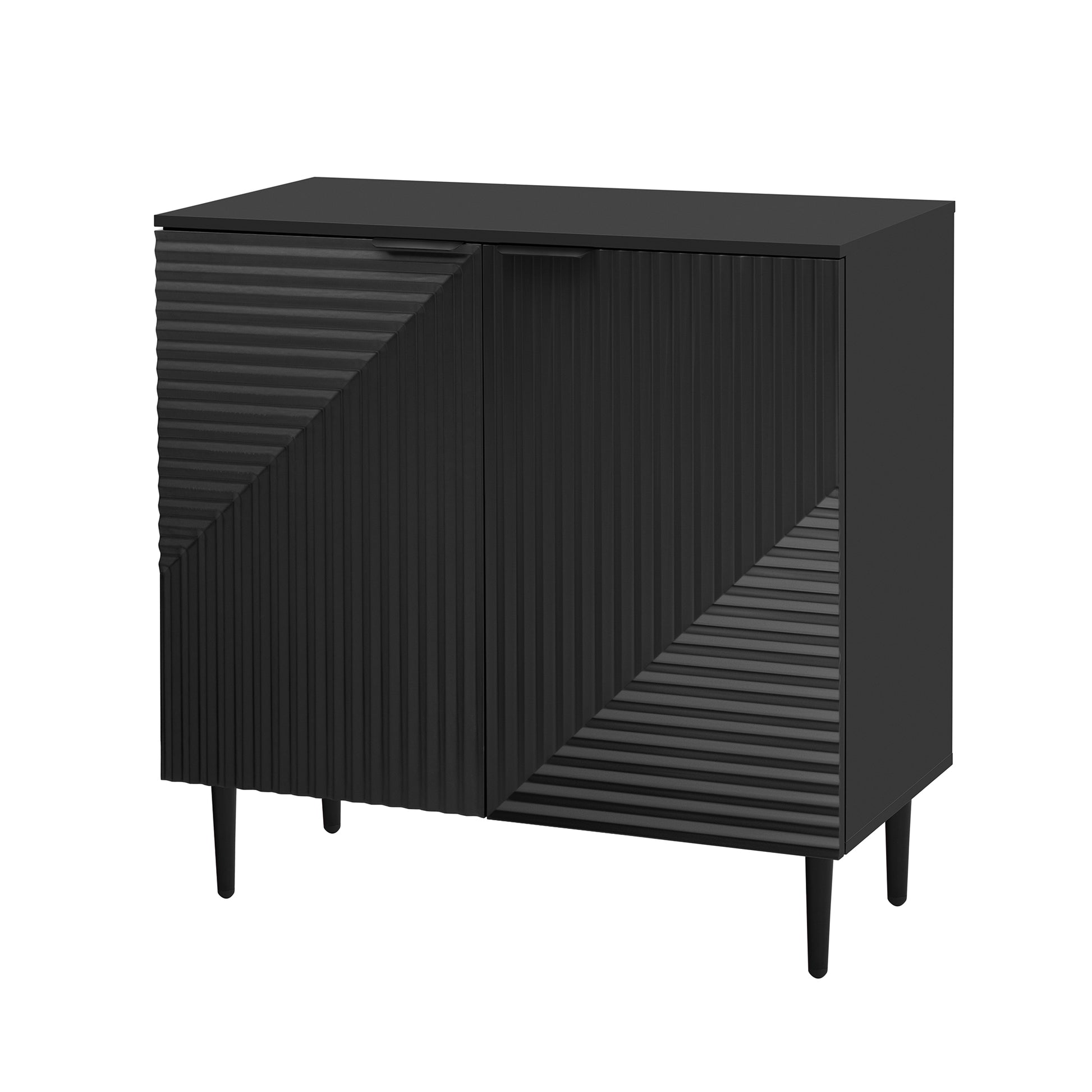 Mirod Modern Minimalist Side Cabinet With Adjustable Shelves ,Stylish Geometric Door Design,Ample Storage Space For Any Home Decor Black Mdf