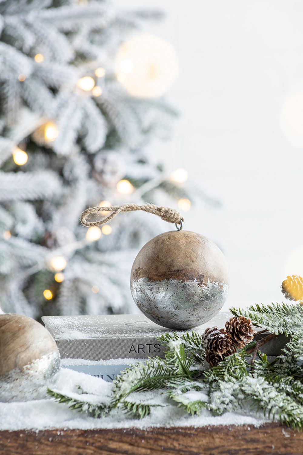 D4" Christmas Ball Ornaments, Wood Decorative Hanging Ball Christmas Tree Ornaments For Holiday Party Decorations, Set Of 4 Brown Wood