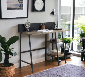 Garima Writing Desk, Rustic Oak & Black Finish Of00321 Black Mdf Metal