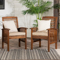 Modern 2 Piece Slat Back Patio Chairs With Cushions Dark Brown Dark Brown Polyester Acacia Wood