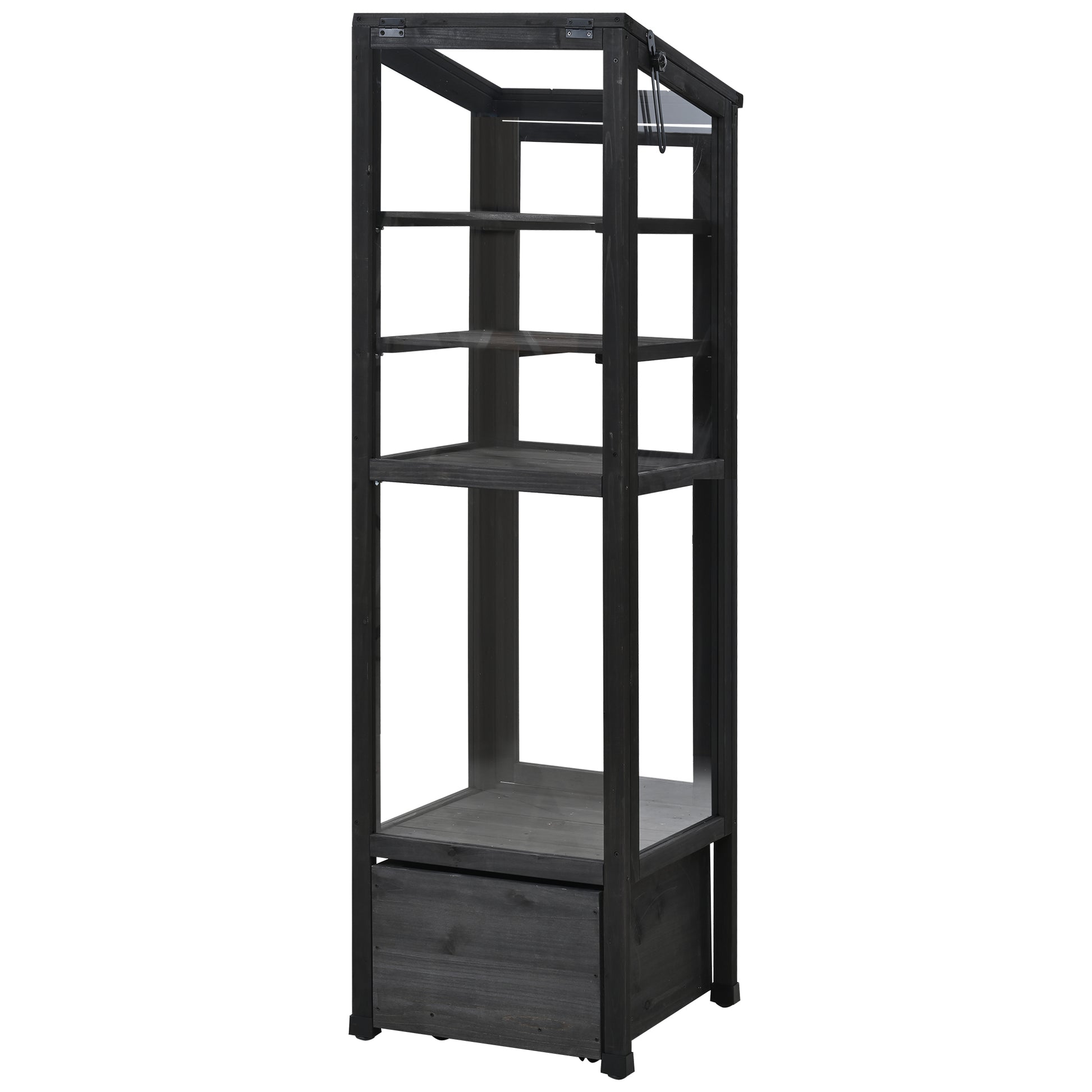62.4Inch Height Wood Garden Greenhouse Balcony Portable Mini Cold Frame With Movable Storage Box And Adjustable Shelves For Outdoor Indoor Use, Black Black Garden & Outdoor Casual Wood