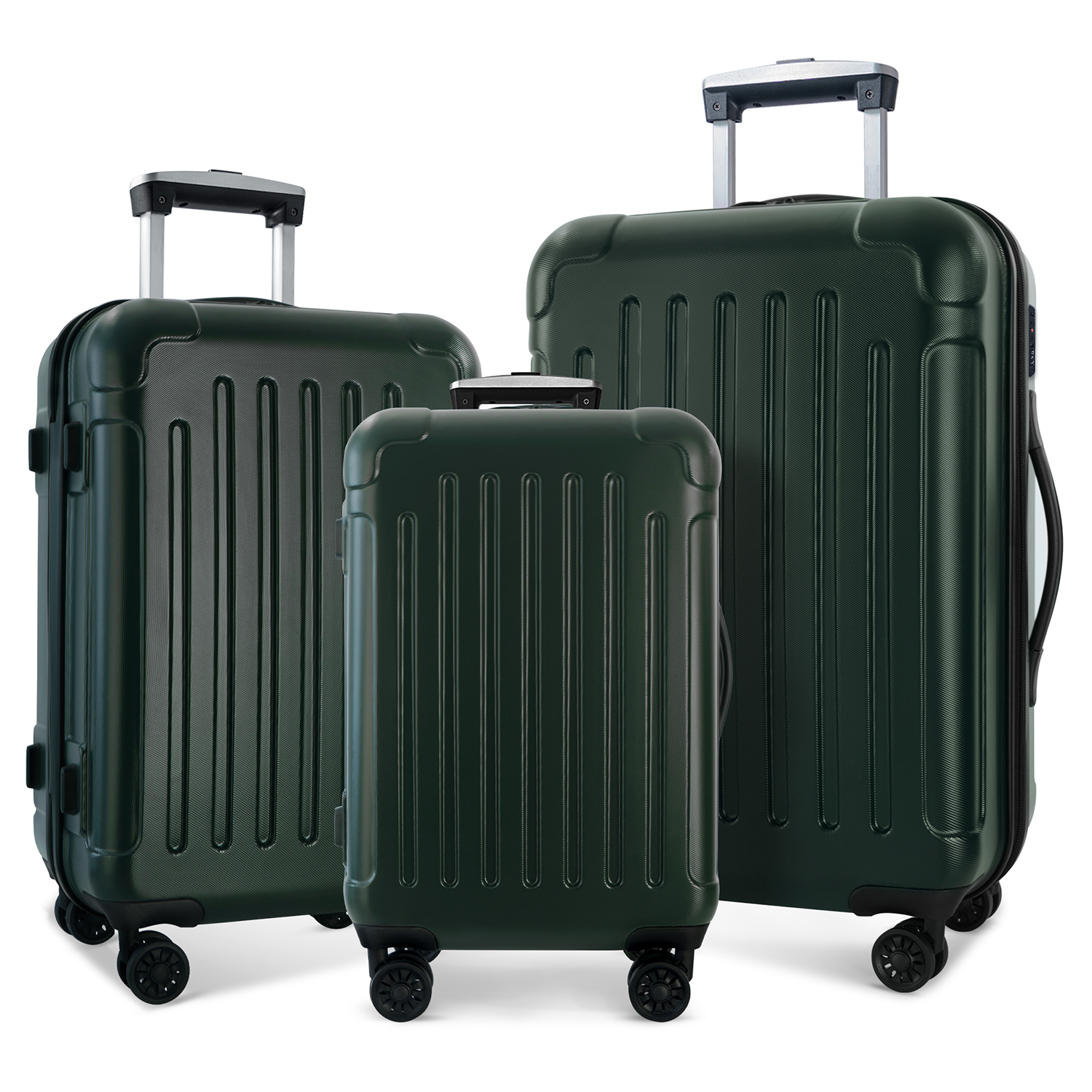 Luggage 3 Piece Sets With Spinner Wheels Abs Pc Lightweight 20 24 28 , Green Blackish Green Abs Pc