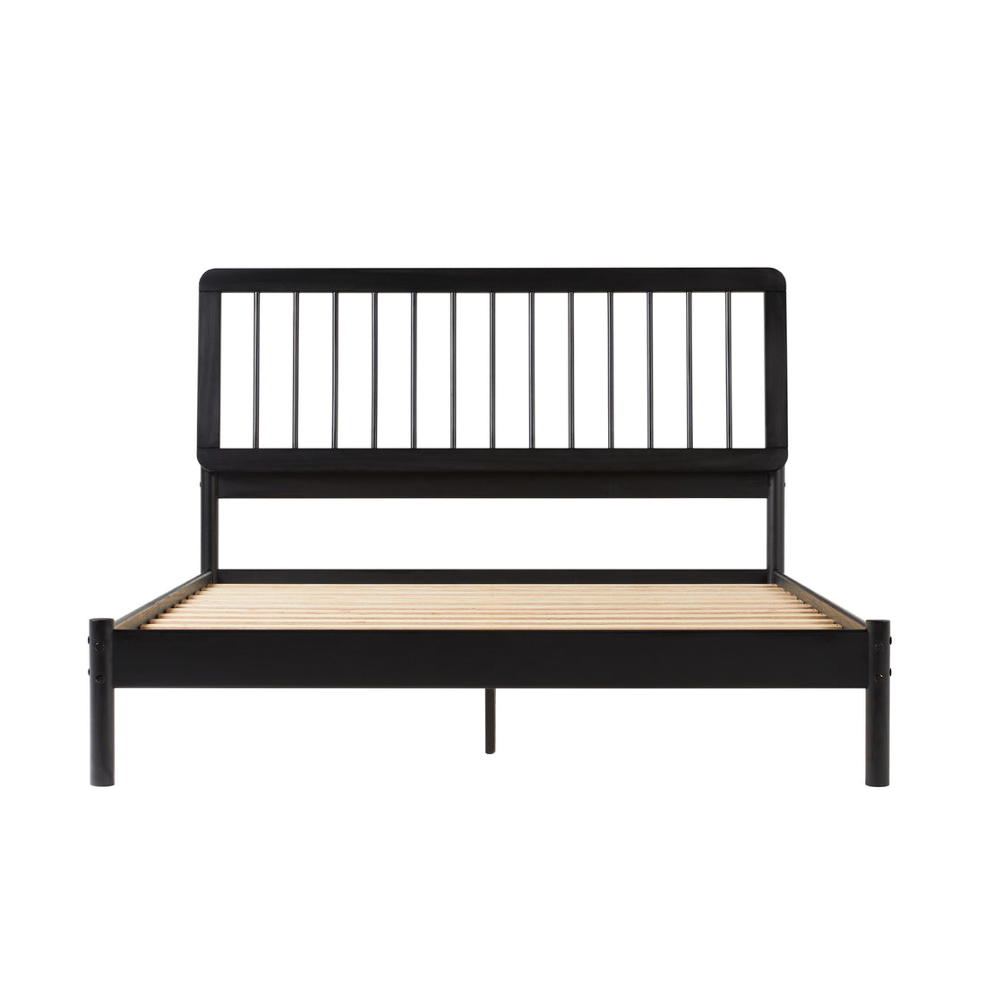 Mid Century Modern Solid Wood Queen Spindle Bed Black Queen Black Pine Pine