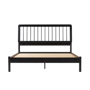 Mid Century Modern Solid Wood Queen Spindle Bed Black Queen Black Pine Pine