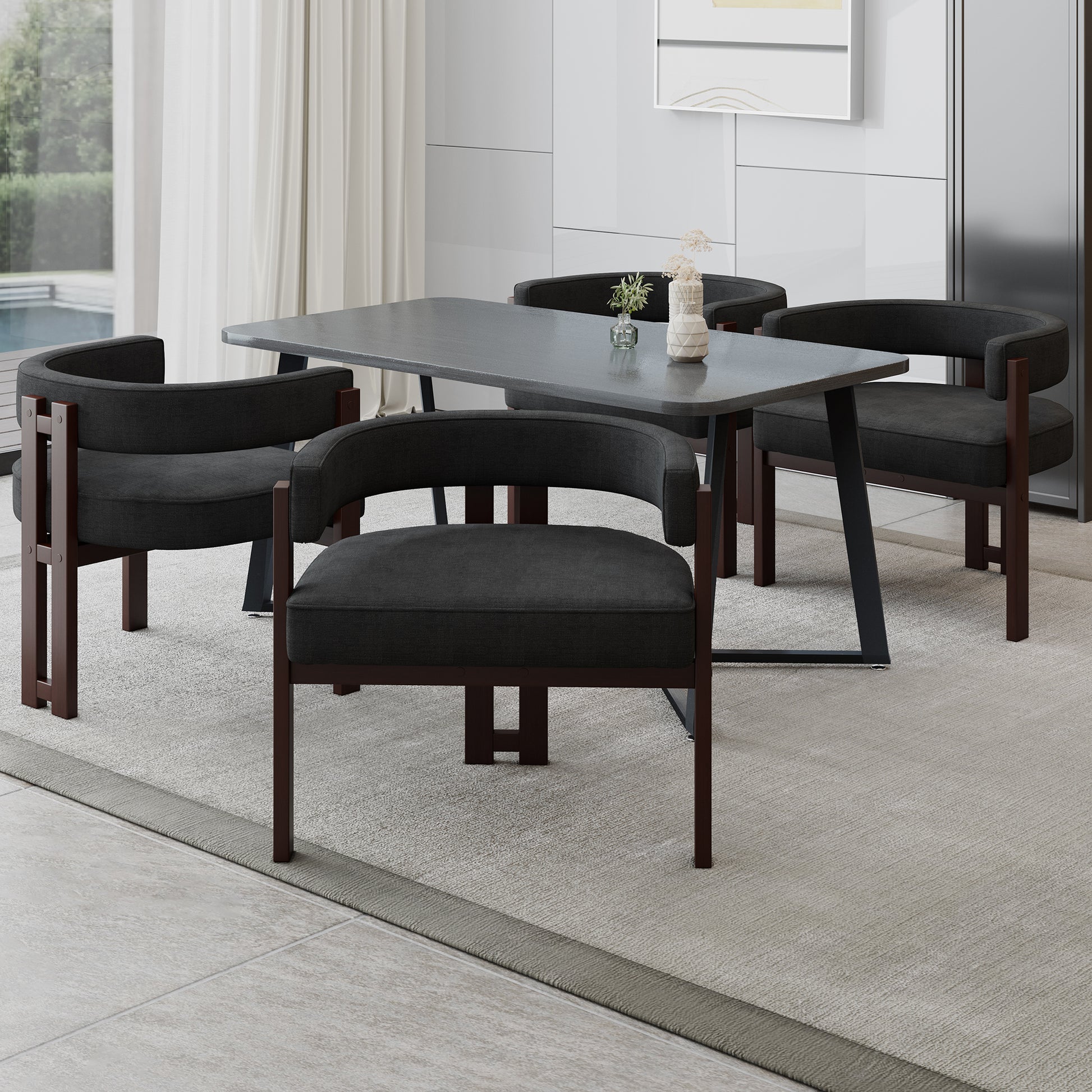 Coolmore Modern Accent Chair Teddy Upholstered Armchair With Open Back 3 Legs Barrel Dining Chair Comfy Side Chair For Living Room Bedroom Dining Room Set Of 2 Black Black Primary Living Space Foam