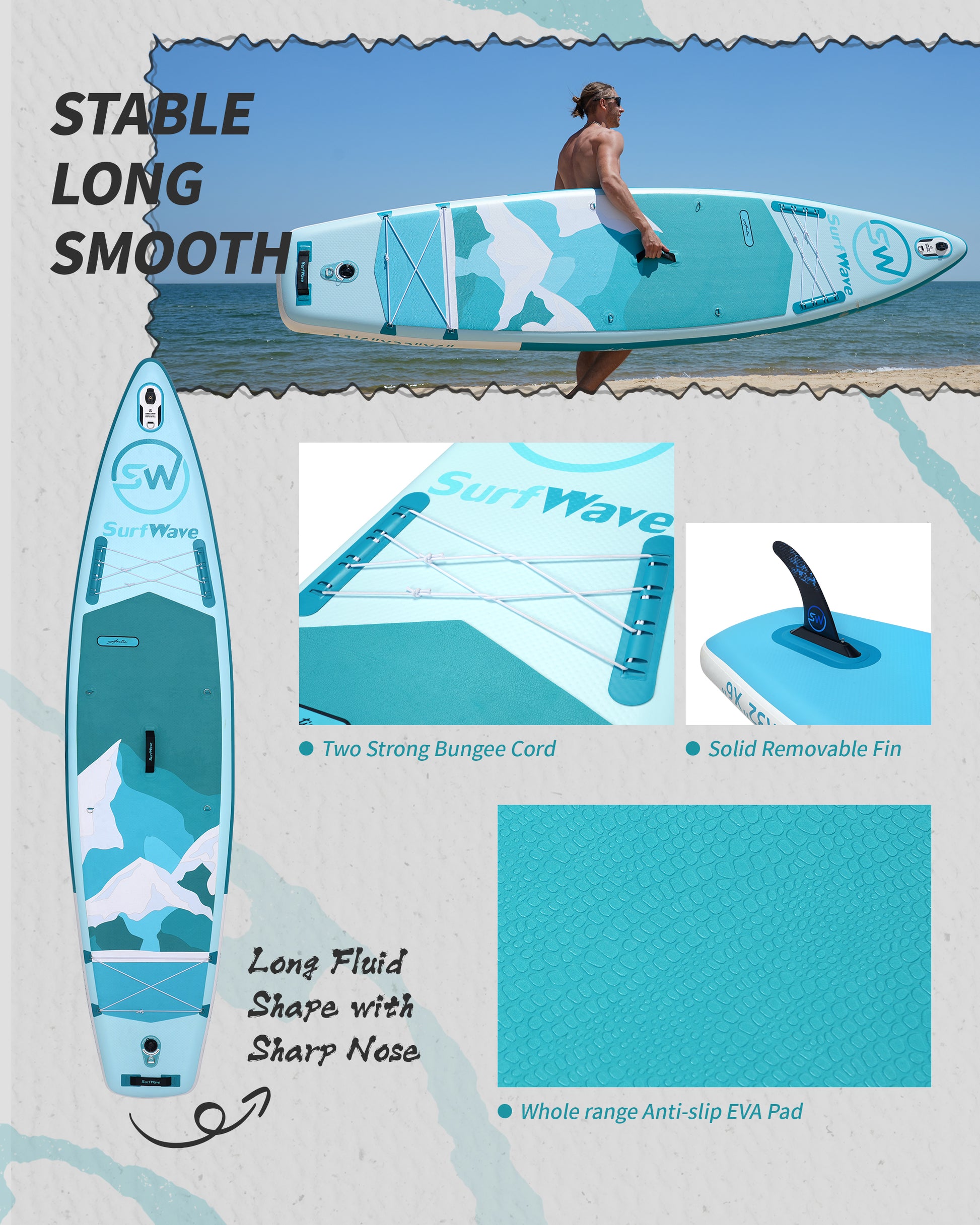 Inflatable Stand Up Paddle Board 11'X34"X6" With Accessories Water Sports Baby Blue Anti Slip Garden & Outdoor American Design,Beach Multifunctional Pvc