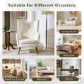 Mid Century Accent Chair, Ivory White, Modern Retro Club Chair, Birch Frame, Upholstered Teddy Wool Fabric, Single Sofa Armchair For Small Spaces, Living Room, Bedroom, Reading Corner, Balcony,Office Ivory White Espresso Primary Living Space