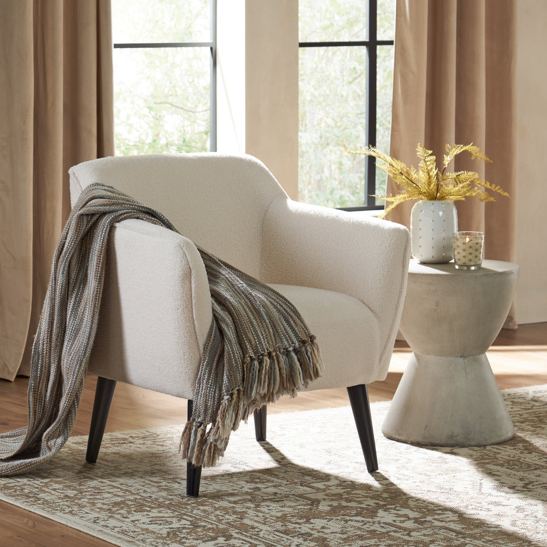 Upholstered Armchair Ivory Fabric