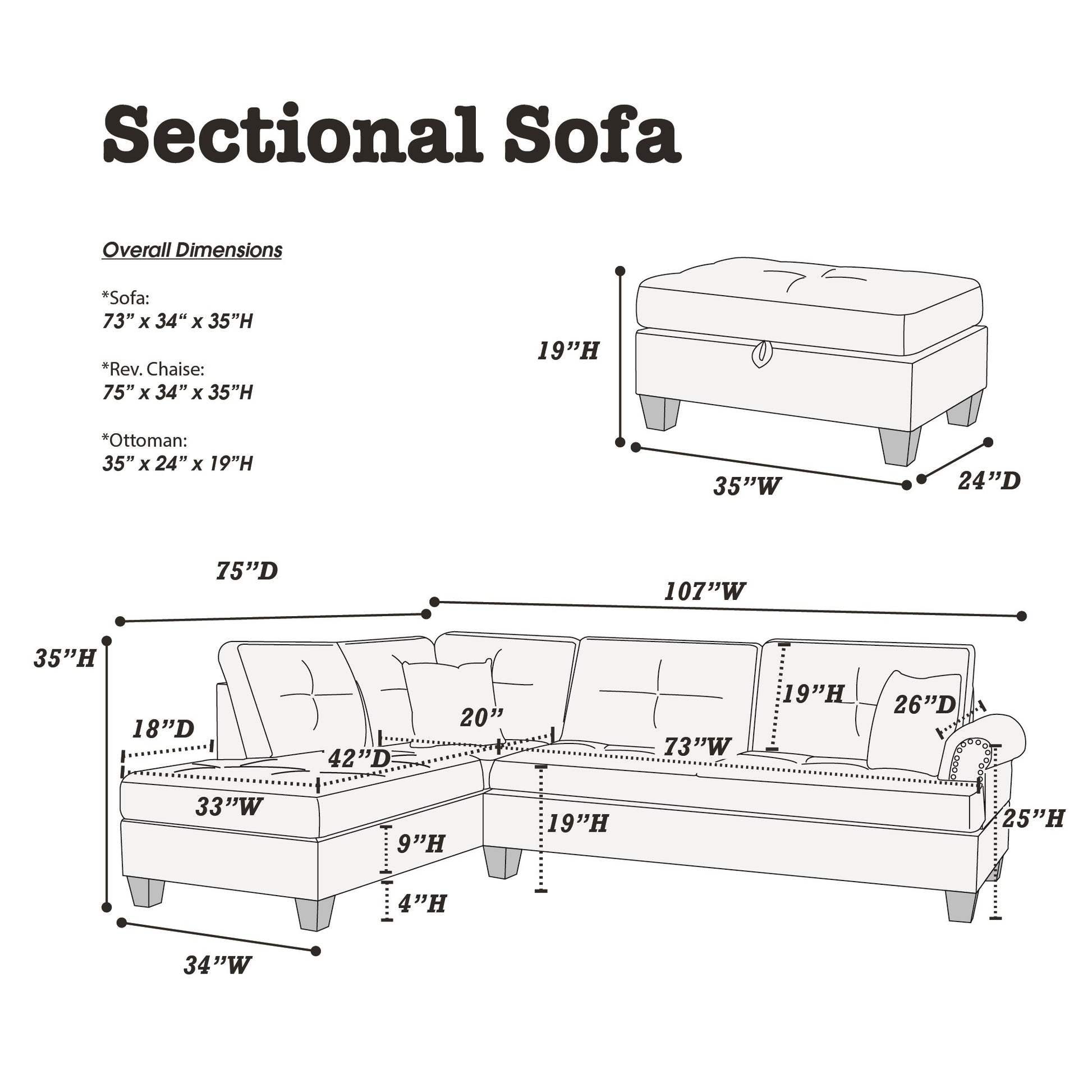 3 Pcs Sectional Sofa Blue Grey Polyfiber Cushion Sofa Chaise Ottoman Reversible Couch Pillows Blue Grey Wood Primary Living Space Tufted Back Contemporary,Modern L Shaped Rubberwood Particle Board 5 Seat