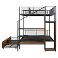 Twin Over Full Metal Bunk Bed With Drawer And Lateral Storage Ladder And Wardrobe, Black Black Metal