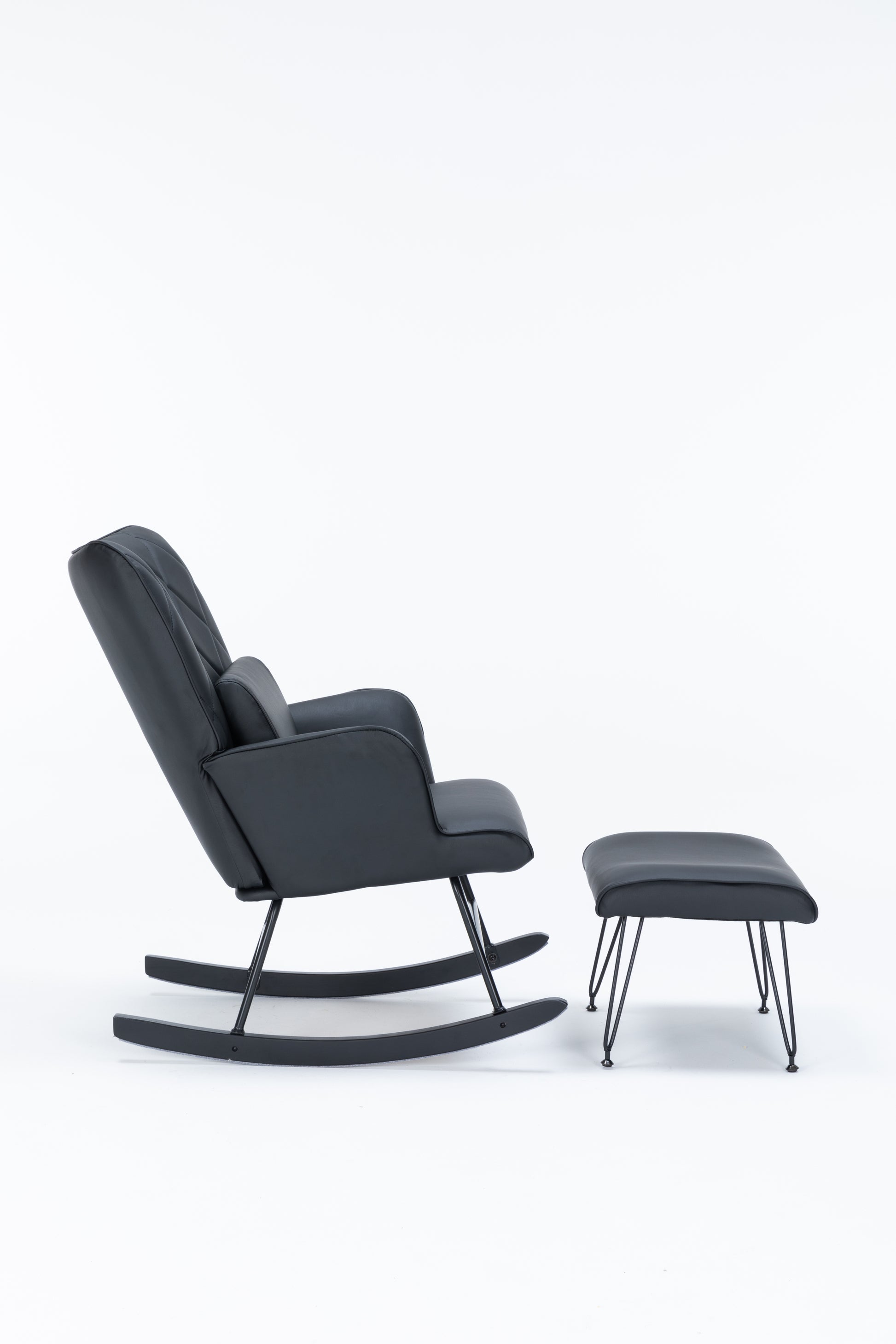 Rocking Chair, Glider Chair,Rocking Accent Chair With Lumbar Pillow And Ottoman For Nursery Living Room Bedroom Black Pu