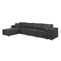 Kode 132 Inch Modular Sofa With Reversible Chaise And Pillows, Dark Gray Gray Wood Fabric 4 Seat