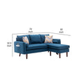 Ranon 70 Inch Sectional Chaise Sofa, Pillows, Usb Ports, Side Pockets, Blue Blue Solid Wood 3 Seat