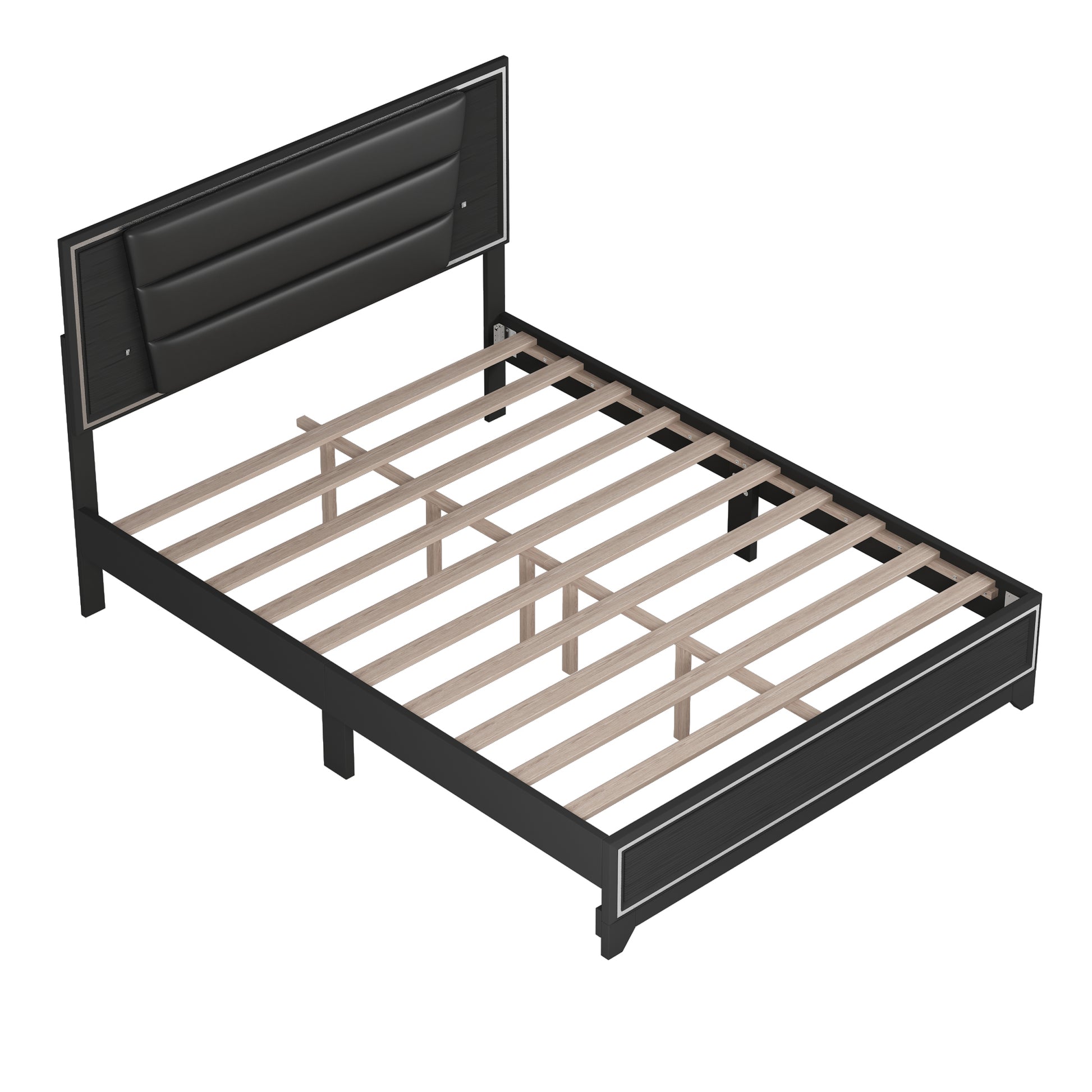3 Pieces Bedroom Sets Queen Size Upholstered Bed With Led Lights, Nightstands And Dresser With Metal Handles And Sparkling Shiny Decoration, Black Expected Arrival Time:8.5 Queen Black 3 Piece Set Mdf Metal