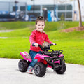 Aosom Kids Atv Four Wheeler Ride On Car, Motorized Quad, 6V Battery Powered Electric Quad With Songs For 18 36 Months, Pink Pink Iron Plastic