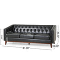 Mirod 81'' Pu Sofa,Tufted Back,Solid Wood Legs,Living Room And Study Black Pu 3 Seat