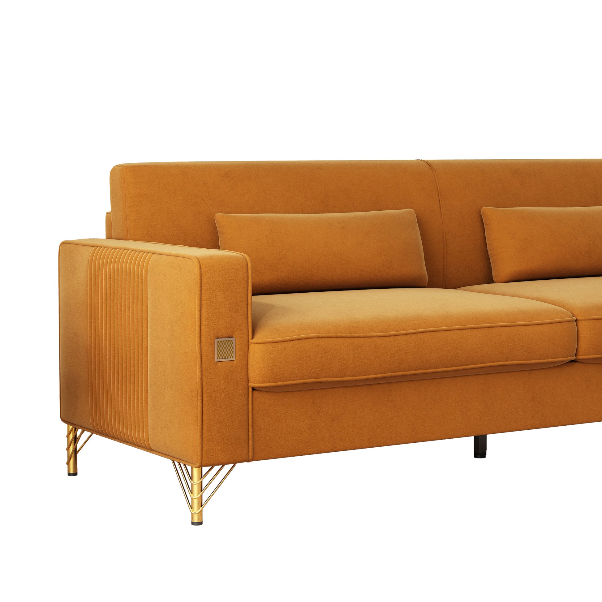 Fx P18 Or Sofa Luxury Velvet Sofa With Gold Accents Modern 3 Seat Couch With Plush Cushions, Perfect For Living Room And Office Decor Orange Velvet 3 Seat