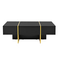 47.2'' X 31.4''Minimalist High Gloss Coffee Table With 2 Drawers, Multi Storage Rectangle Sofa Table With Golden Wood Grain Legs, Modern Center Table For Living Room, Black Black Particle Board Mdf