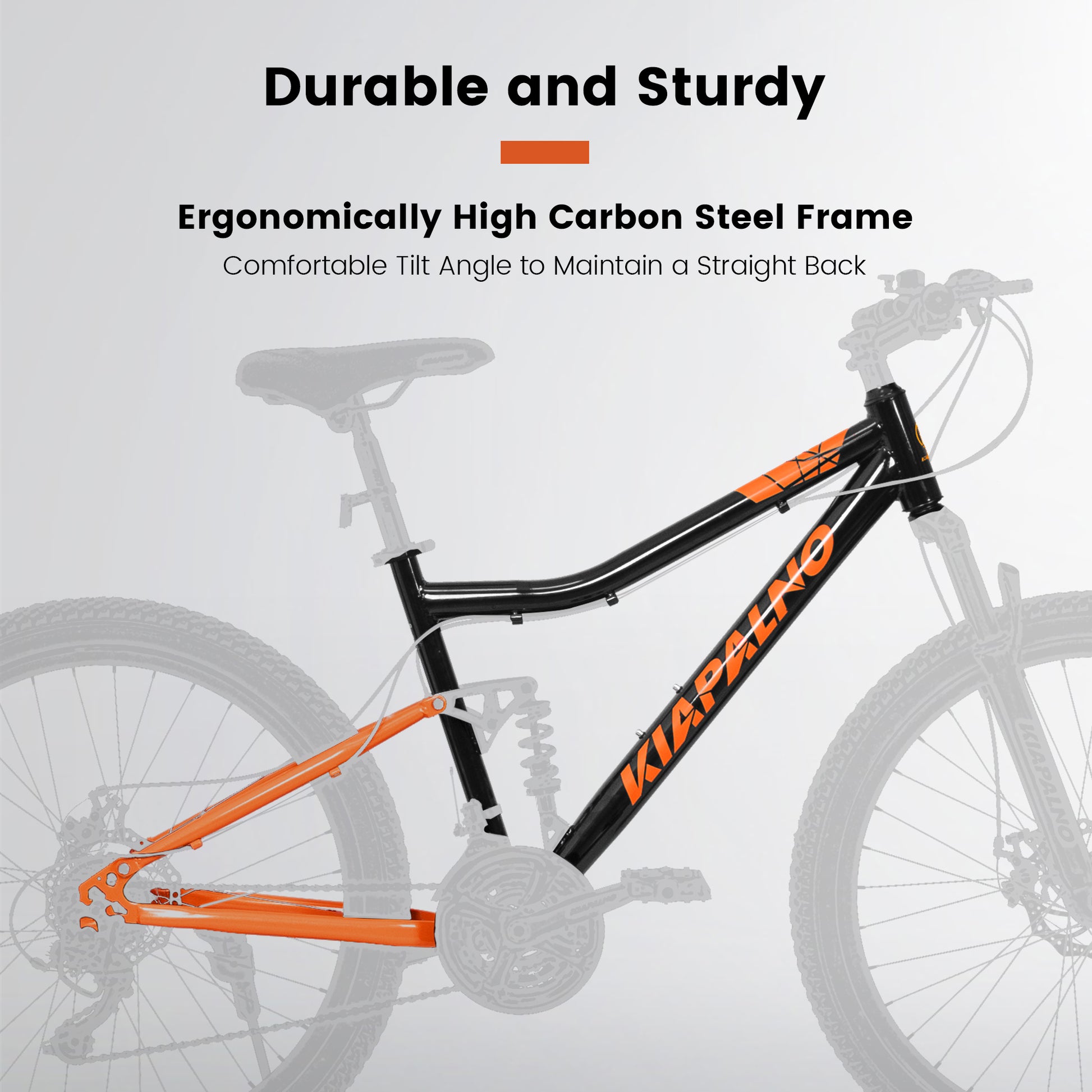 A26336 26 Inch Aluminum Frame Shock Fork Plus Shock Absorber 21 Speed Unisex Mountain Bike Black Orange Steel