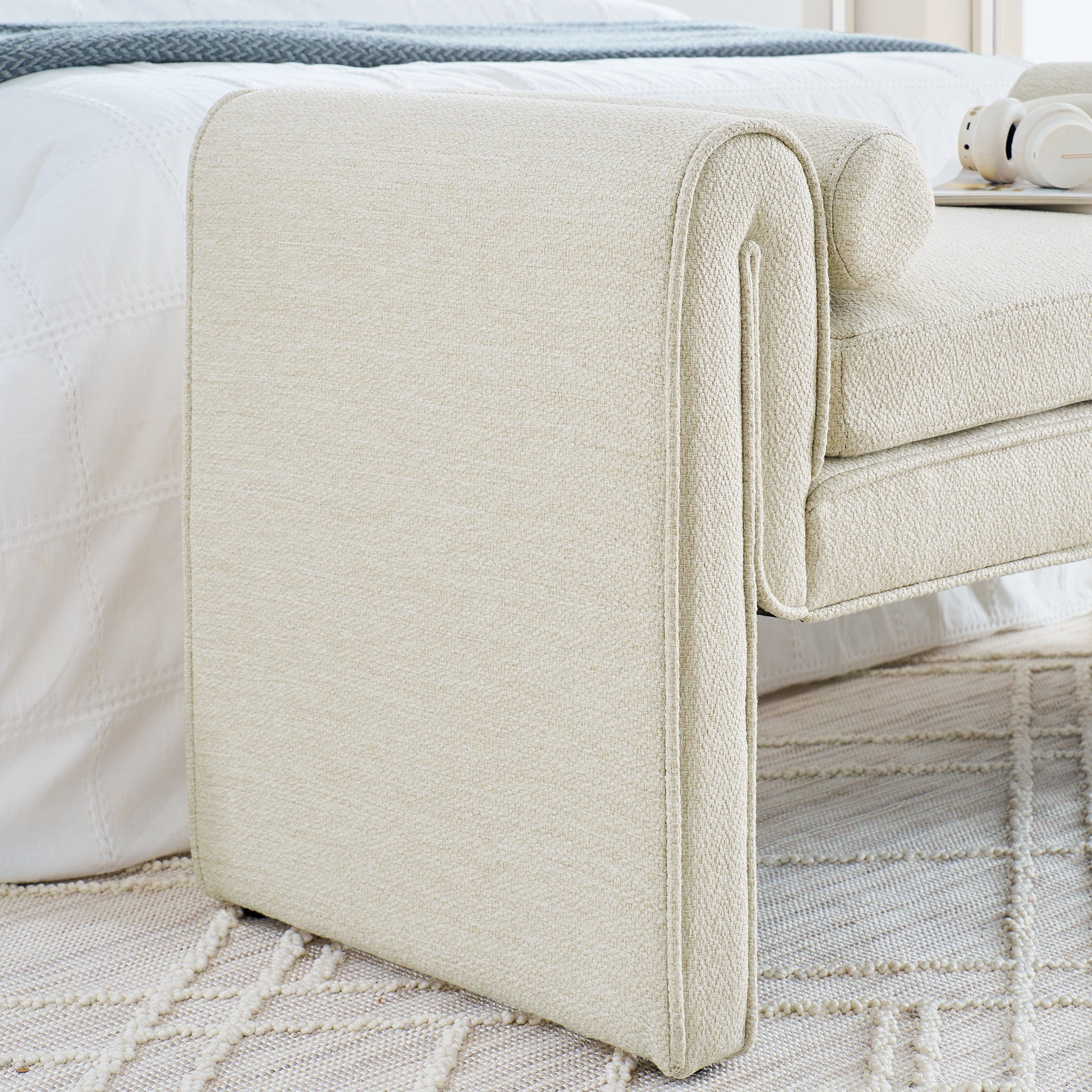 Bedroom Storage Stool, Linen Fabric Storage Stool, Large Storage Space, 50.39 Inches, Can Be Used For Bed End, Living Room, Entrance, Beige Beige Linen