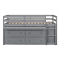 Twin Size Loft Bed With Retractable Writing Desk And 4 Drawers, Wooden Loft Bed With Lateral Portable Desk And Shelves, Gray Gray Solid Wood Mdf