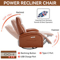 Yellow Brown Genuine Leather Swivel And Rocker Power Recliner Chair With Lumbar Support, Max Swivel Degree 270 , Heavy Duty Motion Mechanism With Usb And Type C Brown Genuine Leather Power Push Button Metal Primary Living Space Medium Firm Pillow Back