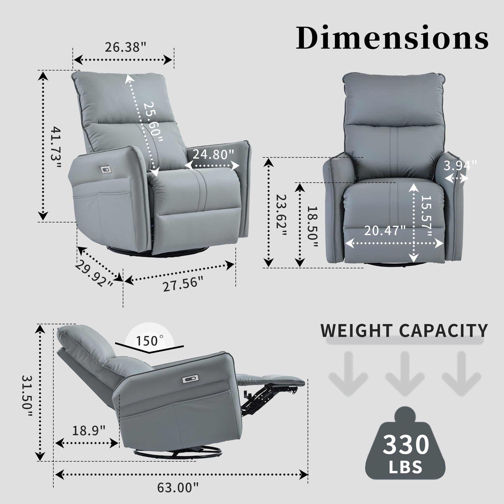 Power Swivel Rocker Recliner Chair For Adults, 270 Swivel Rocking Recliner Chair,Electric Small Recliners For Small Spaces, Single Sofa Recliner For Living Room, Bedroom,Rv Blue Gray Light Brown Wood Primary Living Space Heavy Duty Push Button Rubberwood