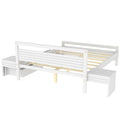 Queen Size Wooden Platform Bed With 2 Storage Drawers And 2 Bedside Tables, White Queen White Pine