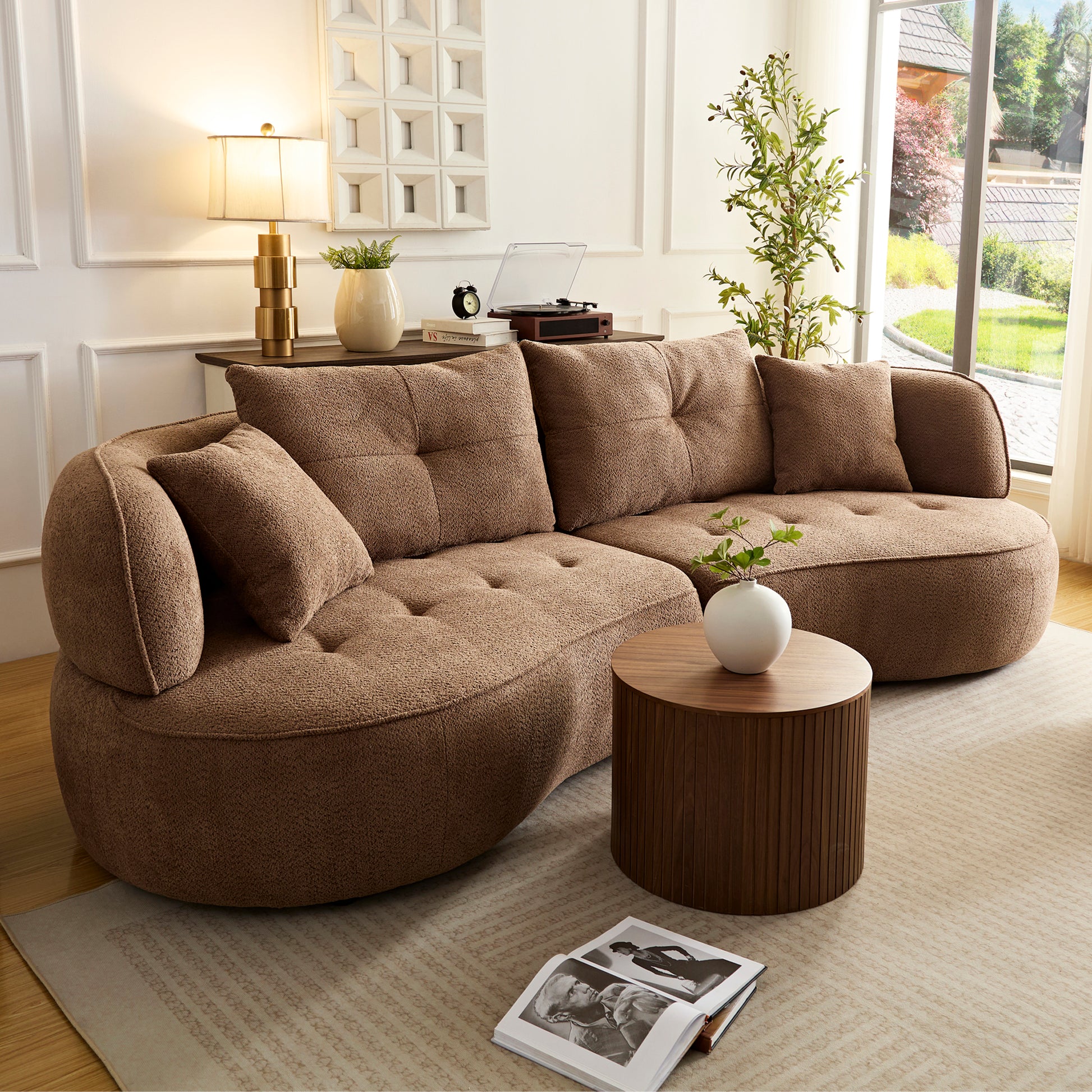 Wks7C Camel Color Combo Sofa With Detachable Pillows, Durable Fabric, Solid Wood Frame Camel Casual Fabric 4 Seat