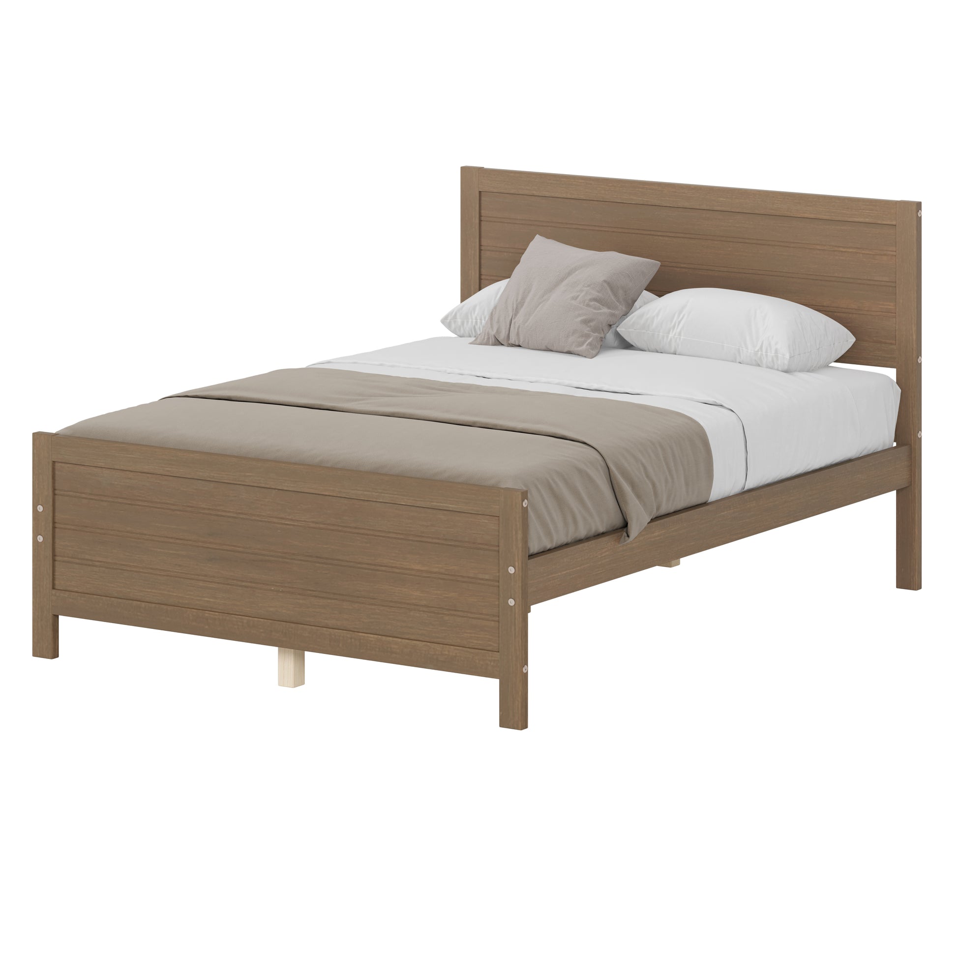 Wood Platform Bed Frame With Headboard, Mattress Foundation With Wood Slat Support, No Box Spring Needed, Full Size, Walnut Box Spring Not Required Full Walnut Wood Solid Wood Mdf