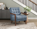 Modern Style Accent Chair Blue Leather Upholstered Tufted Detail Walnut Finish Wood Furniture 1Pc Blue Primary Living Space Contemporary,Modern Plywood