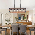 Farmhouse Kitchen Island Lighting, 5 Light Dining Room Light Fixture, Farmhouse Linear Chandelier With Solid Wood For Dining Room Kitchen Bar Pool Table Wood Wood Metal