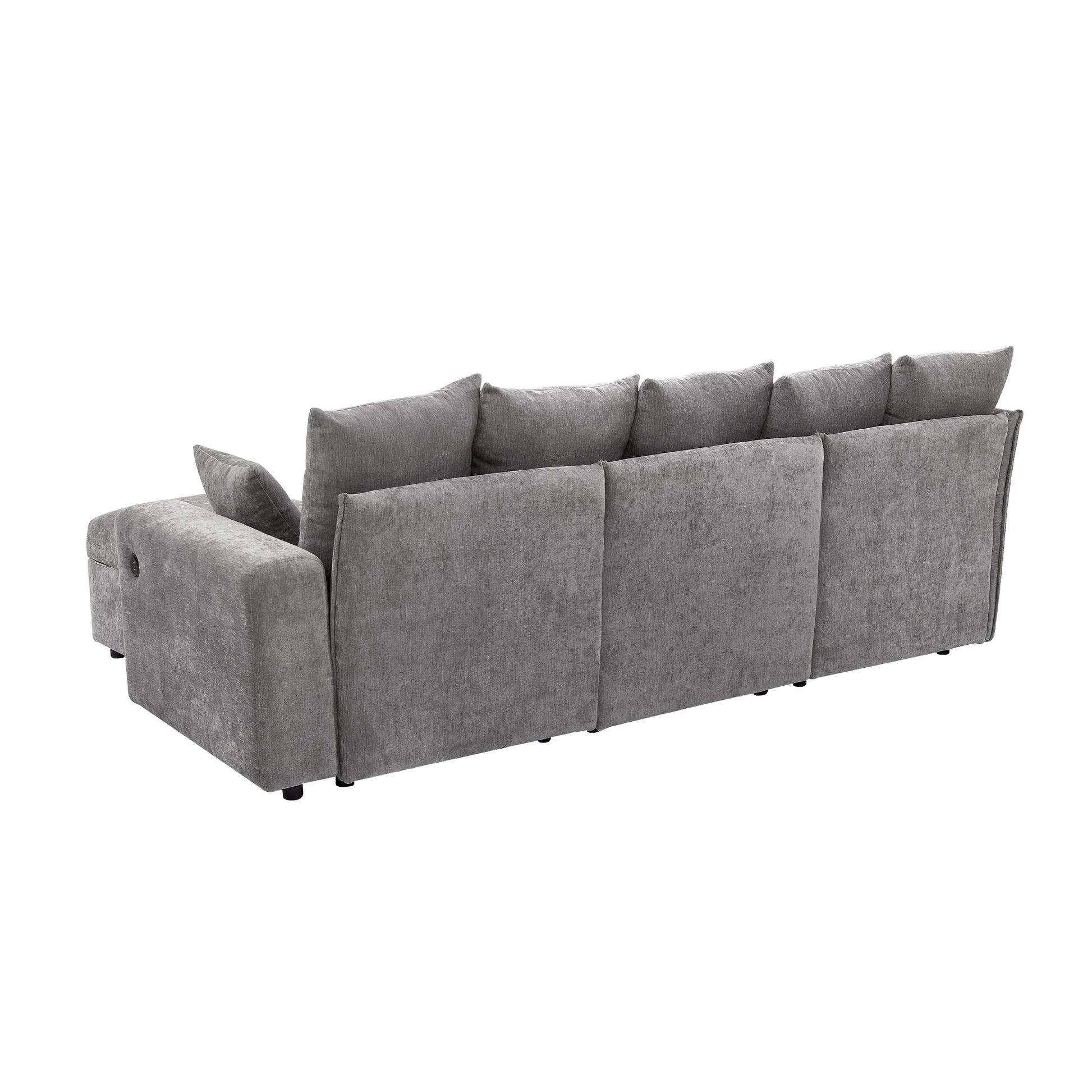 96.45"Sectional Sofa Modular Sofa Couch With Three Usb Ports, A Removable Storage Ottoman And Five Back Pillows For Living Room, Grey Grey Foam Chenille 4 Seat