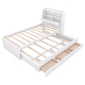 Twin Size Wooden Led Platform Bed With Trundle, With Storage Headboard, With Drawers, White Twin White Plywood