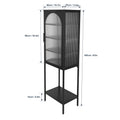 Stylish Tempered Glass High Cabinet With Arched Door Adjustable Shelves And Feet Anti Tip Dust Free Fluted Glass Kitchen Credenza Black Black Tempered Glass Sheet Metal Plastic