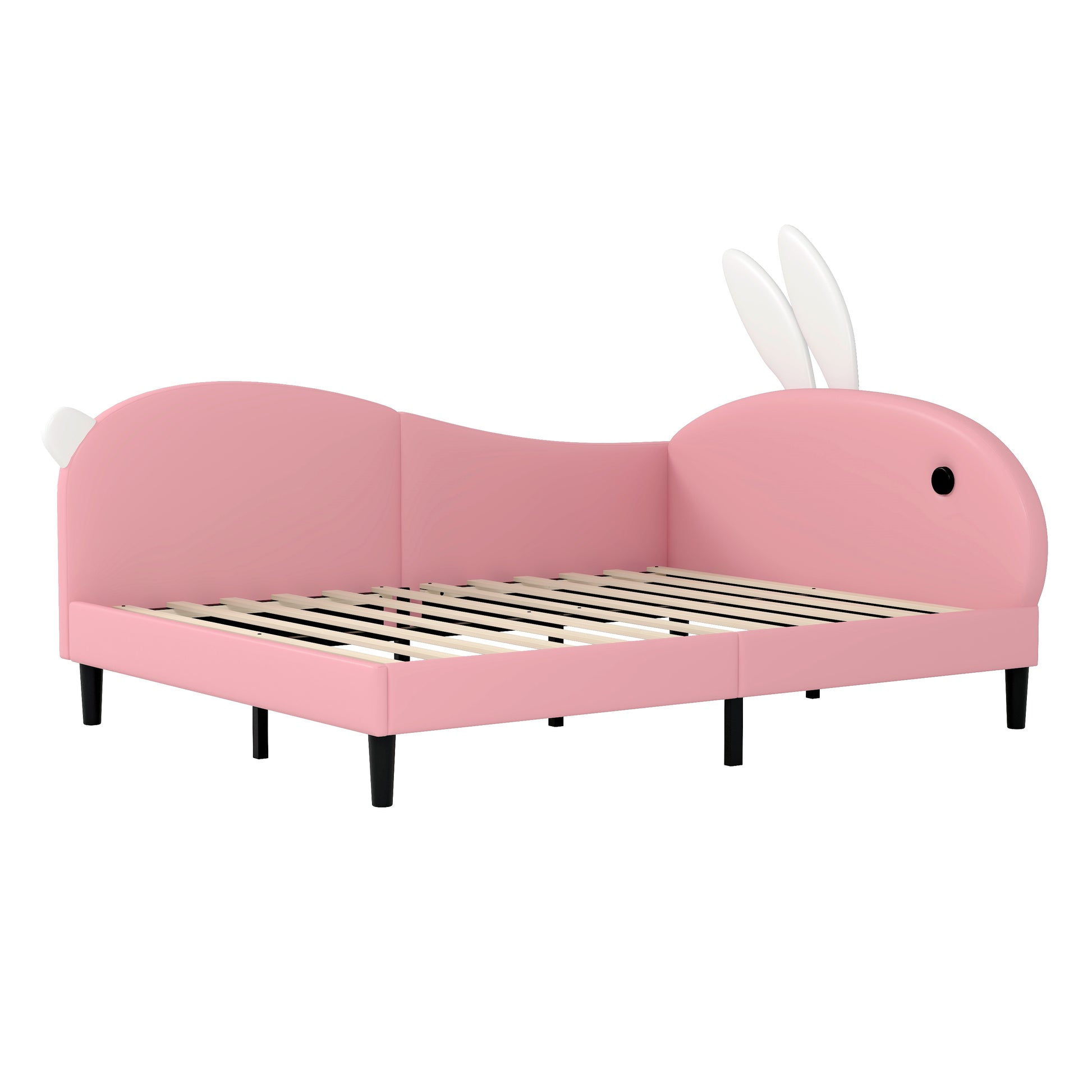Full Size Upholstered Rabbit Shape Daybed, Sofabed With Rabbit Ear Headboard, Pink Full Pink Pu