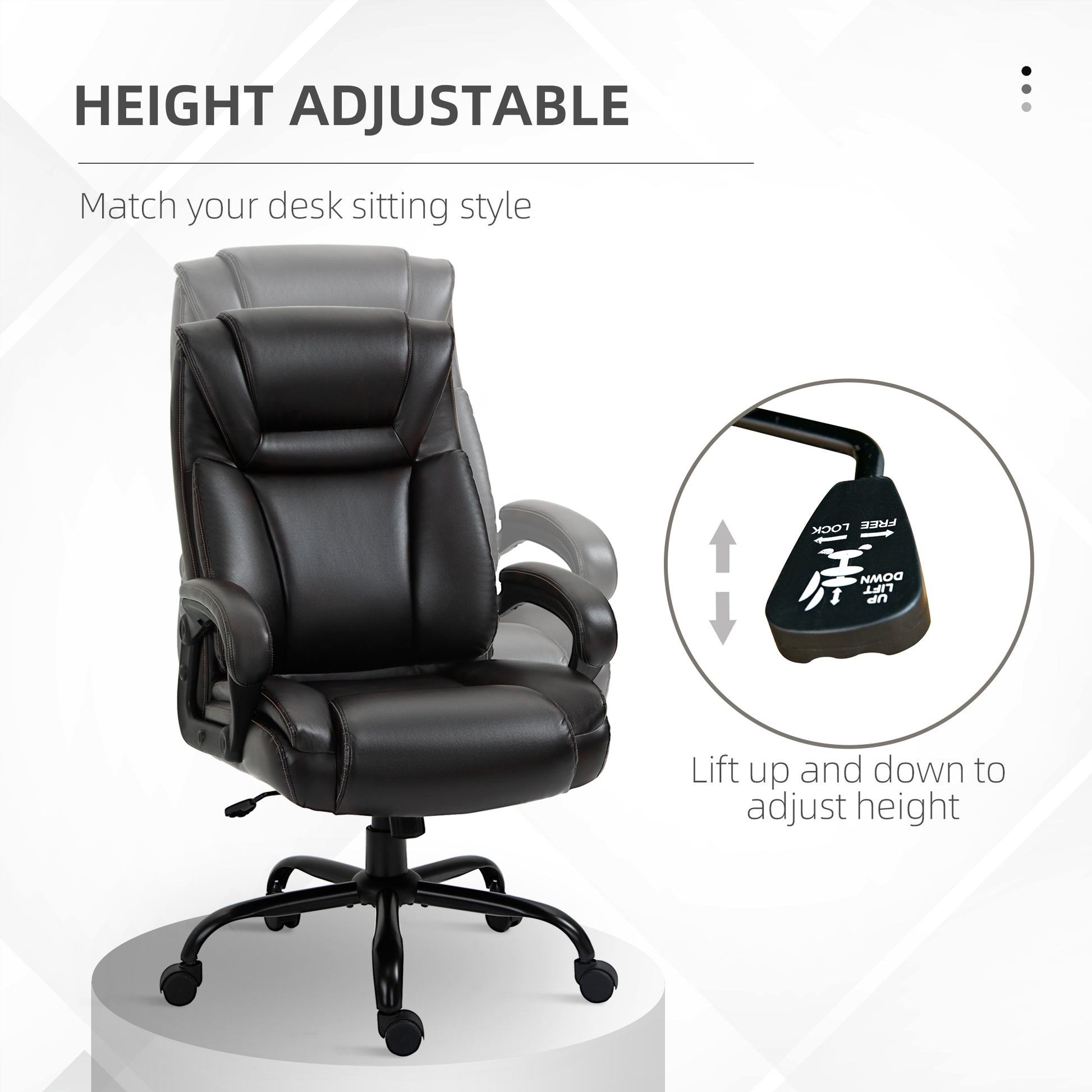 Vinsetto Big And Tall 400Lbs Executive Office Chair With Wide Seat, Computer Desk Chair With High Back Pu Leather Ergonomic Upholstery, Adjustable Height And Swivel Wheels, Brown Brown Faux Leather