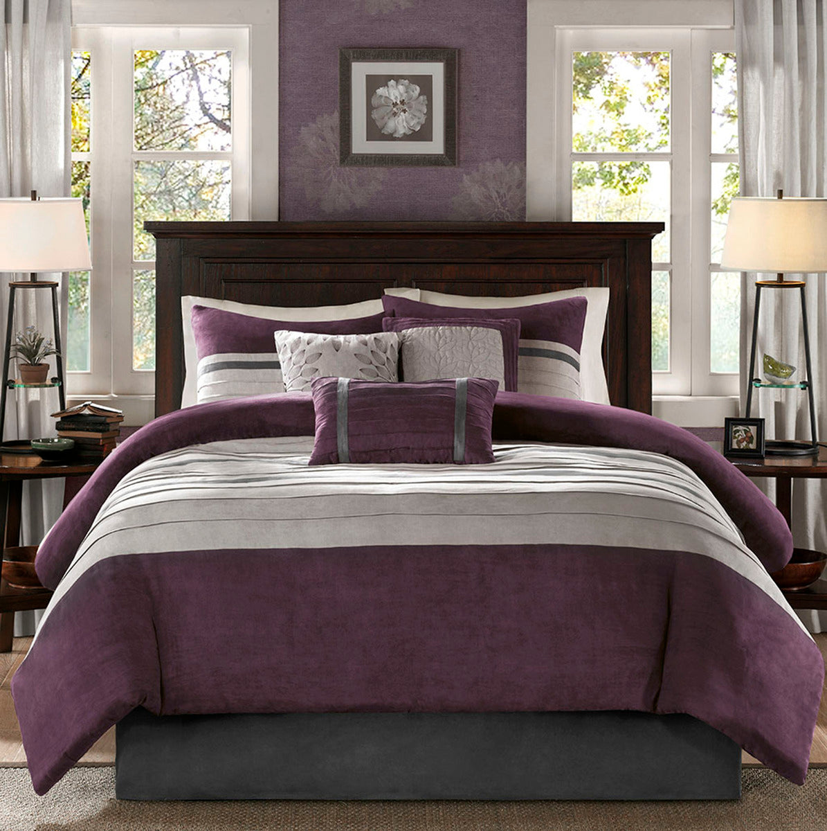 7 Pc Pieced Faux Suede Comforter Set Purple King King Purple Polyester