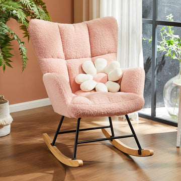 Rocking Chairs, 26" D X 37" W X 39" H, Pink Pink Metal & Wood