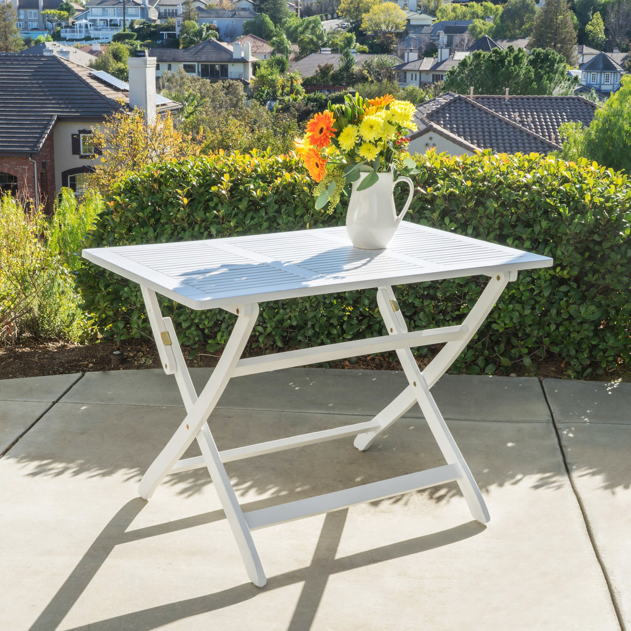 Positano 43.5'' Foldable Table White Acacia Wood