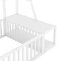 Twin Size Floor Bed Frame With Safety Fence, Metal Floor Bed With Desk And Storage Shelves, Playhouse For Kids, White Twin Off White Metal