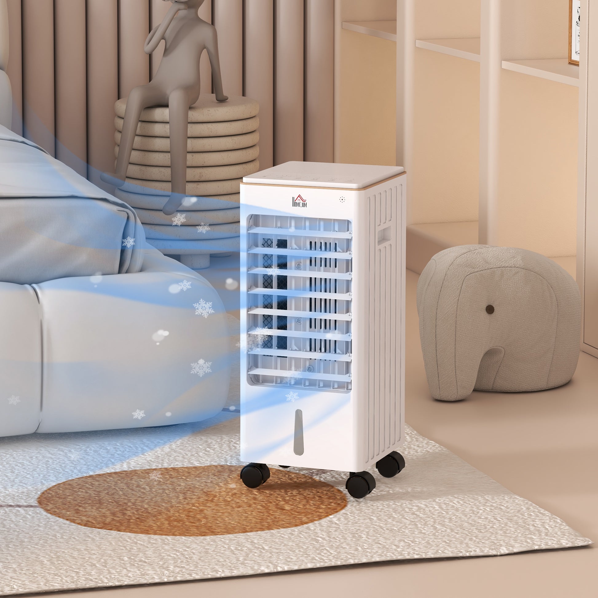 Homcom 21" Evaporative Air Cooler With Ice Packs, 3 In 1 Ice Cooling Fan, Portable Swamp Cooler With Water Tank, 7.5H Timer, 60 Oscillating, Remote, For Home Office Bedroom, White White Abs